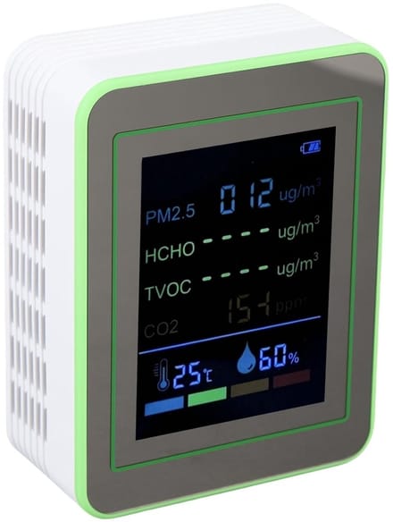 Luchtkwaliteitsmeter - Binnentester - Binnenlucht Meten - Uitgebreide Detectie - 90 x 70 x 35 mm - Wit Groen