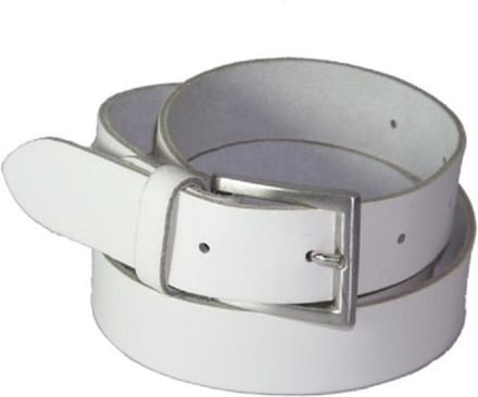 Extra lange 100% Leren Riem, 3 cm. Breed, taillemaat 125 cm. Wit.