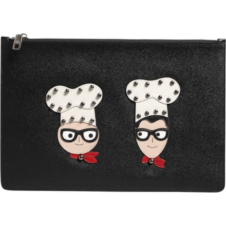 Zwarte Leren #DGFAMILY Versierde Heren Clutch Pouch Tas