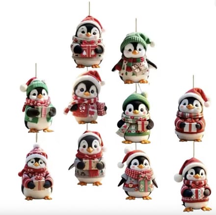 Without Lemon - Set van 10 - Pinguïns Ornament - Kerst Hangers - Kerst Versieringen - Kerstboom Versiering - 2D/Plaat - Hout