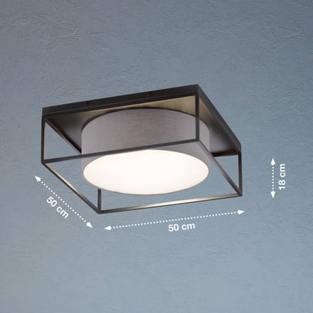 FISCHER & HONSEL Carre plafondlamp 50x50cm stoffen kap grijs