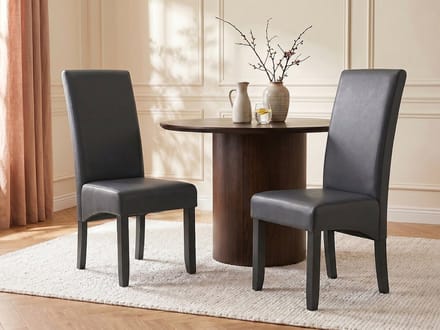 Vente-unique Set van 2 stoelen ROVIGO - Kunstleer - mat grijs - zwarte houten poten
