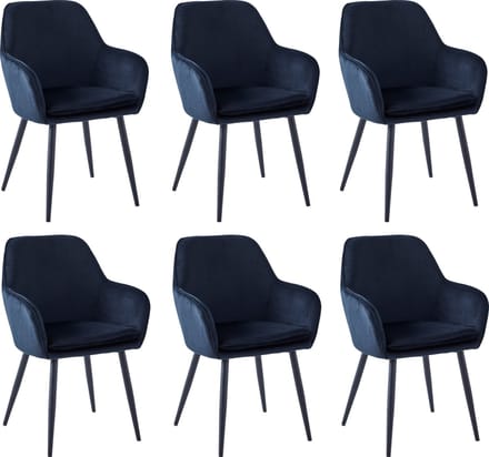 Colenis® - Levan eetkamerstoel - Set Van 6 - Zwart - Velvet - Industrieel - Met armleuning