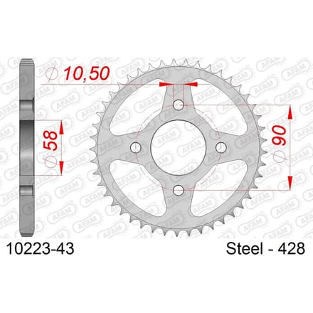 Stalen tandwiel Afam 428 43 dents
