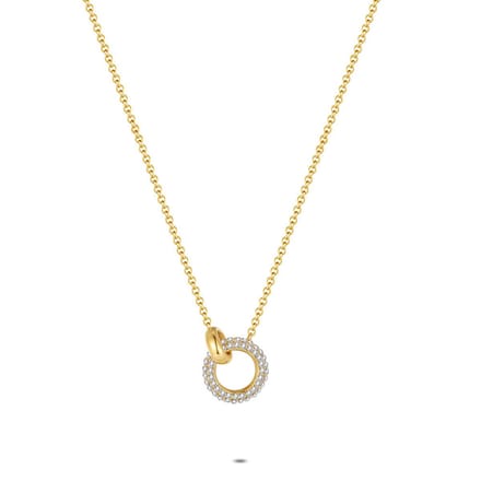 Twice As Nice Halsketting in goudkleurig edelstaal, ring, steentjes 50cm+5cm