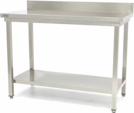 Werktafel rvs - 60 x 60 cm - Verstelbare Hoogte - met Spatrand en Onderschap