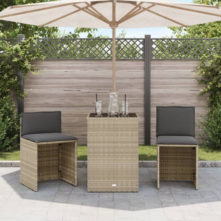 vidaXL - 3-delige - Bistroset - met - kussens - poly - rattan - lichtgrijs