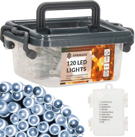 Springos Kerstverlichting - Batterij - Afstandsbediening - 9 M - 120 LED - Koel Wit