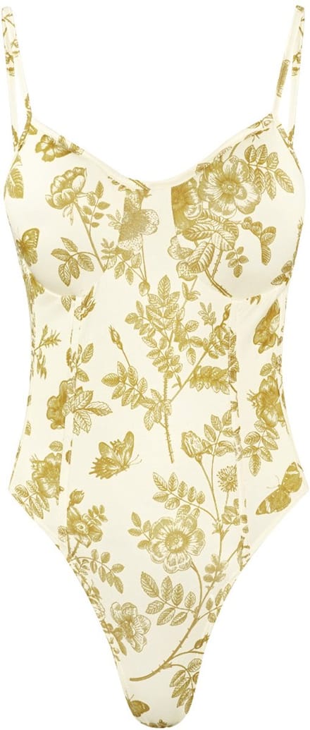 YWG - Polyester Vrouwen Denim Overall - Body Bloemenprint - Beige - Maat S