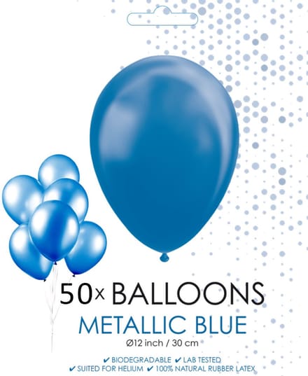 50 blauwe metallic ballonnen Ø 30 cm.