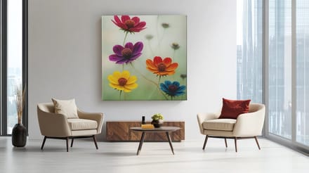 Vierkant Canvas Schilderij - Bloemen - Kleurrijk - 100x100x2 cm