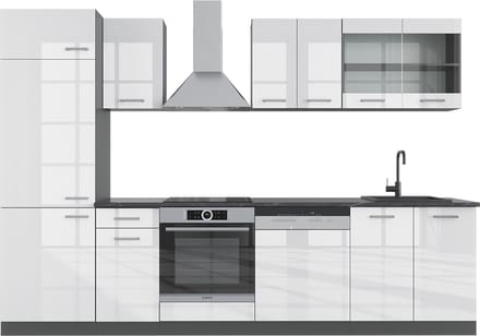 Vicco R-Line Complete keukeneenheid – 300 cm, WB Antraciet Wit hoogglans/antraciet