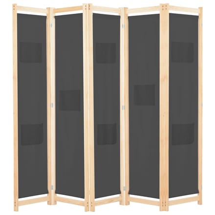 vidaXL - Kamerscherm - met - 5 - panelen - 200x170x4 - cm - stof - grijs