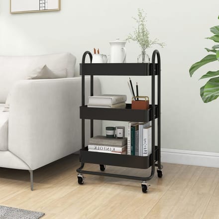 vidaXL - Trolley - 3-laags - 43x34x79 - cm - staal - zwart