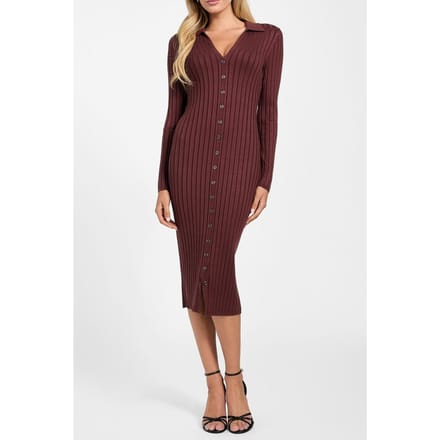 GUESS Ls Vn Rib Miranda Sw Pure Choco Größe: L | Maxikleider Outlet | Damen