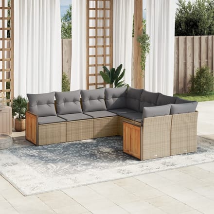 vidaXL - 8-delige - Loungeset - met - kussens - poly - rattan - beige