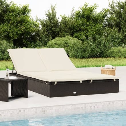 vidaXL - Ligbed - met - kussens - 2-persoons - poly - rattan - zwart