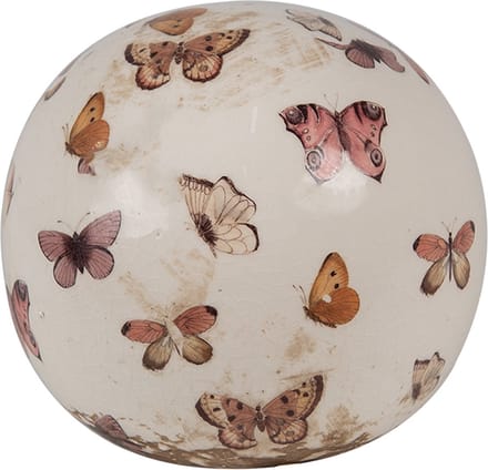 Clayre & Eef Decoratie Bal Ø 10x10 cm Beige Roze Keramiek Vlinders