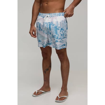 Voetbalstadion Stadslandschap Middellange Zwemshort | Grey | Size Medium