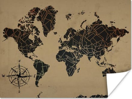 Poster - Wereldkaart - Abstract - Bruin - 40x30 cm