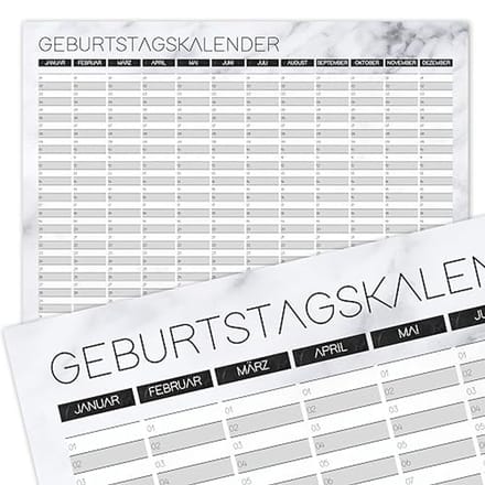 Marmerlook Verjaardagskalender DIN A3 - Jaaronafhankelijk, Neutraal & Modern