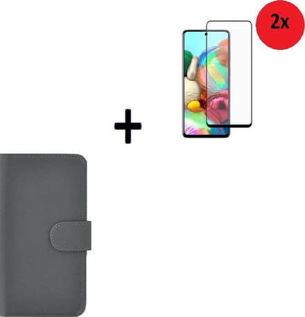 Samsung Galaxy A72 Hoesje - Samsung Galaxy A72 Full Screenprotector - Samsung A72 Hoes Wallet Bookcase Grijs + 2x Full Screenprotector