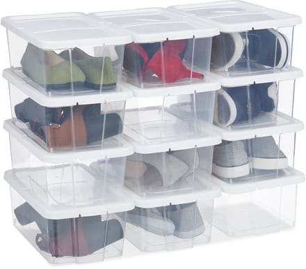 48x Schoenenbox transparant - wit - schoenendoos stapelbaar - schoenenopbergers
