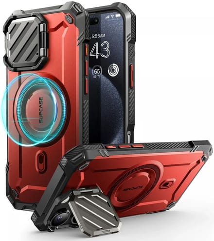 SUPCASE UB Pro MagXT Hoesje Geschikt voor Apple iPhone 16 Pro Max - Back Cover met Camera Protector Kickstand - Compatibel met MagSafe - Extra Camera Bescherming - Rood