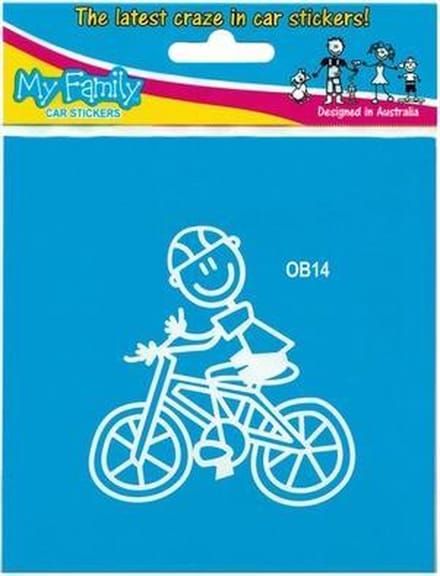 Jongen op fiets - autosticker - wit - 8,7cm