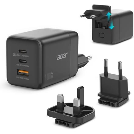 Acer power adapter - PPS and GaN technology - USB 2 x USB-C - 100 Watt