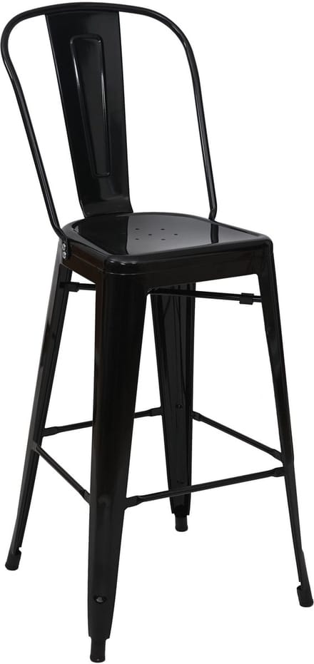Barkruk MCW-A73, barkruk met rugleuning, metalen industrieel ontwerp ~ zwart