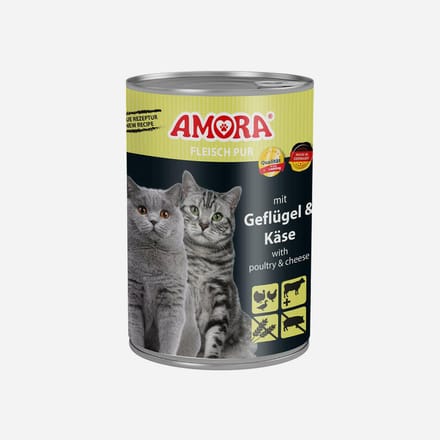 AMORA Kattenvlees Puur 6x400g - Gevogelte & Kaas