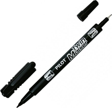 Pilot permanente marker Twin Marker EF/F, zwart, 0,4–0,8 mm en 0,8–2,0 mm