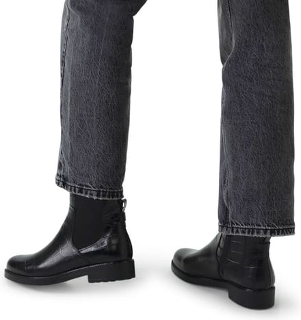 No Stress - Dames - Zwarte leren chelsea boots met crocoprint - Maat 37