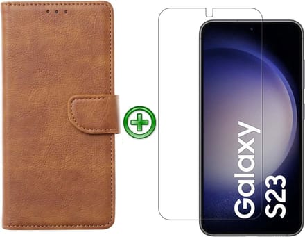 Samsung Galaxy S23 hoesje - Met Samsung S23 Screenprotector - Portemonnee Cover - Bruin