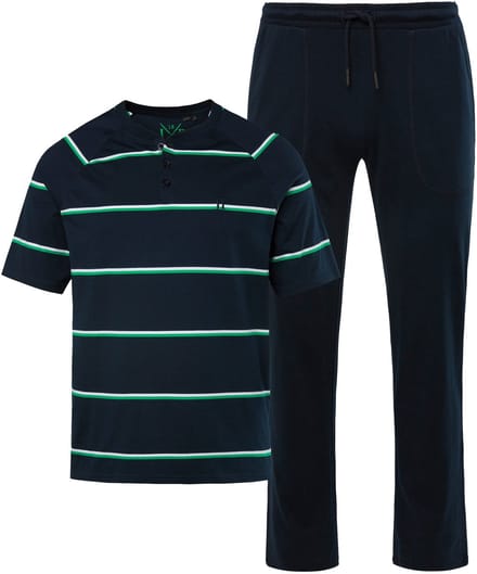 JP 1880 - Heren - Pyjama tweedelig gestreepte henley - Navy blauw - Maat XL