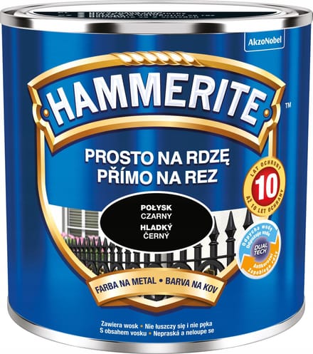 Hammerite Direct roest glad Glad 0,25l, Zwart