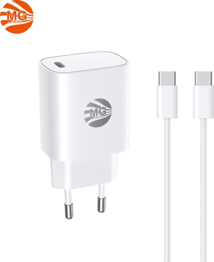 MG – Adapter Met Kabel – GaN Technologie – 30W Adapter + 60W Kabel – Super Fast Charging – Wit – 1 Poort Type C – Met 1m Kabel