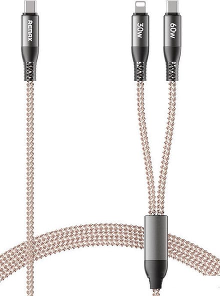 Remax RC-C003 - USB Kabel Iphone/Android - 2in1 - 65W - Data - Lichtgevende gradiënt