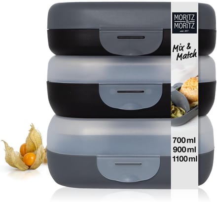 Moritz & Moritz Broodtrommel Mix and Match - 3 Maten - Lunch Box met Clipsluiting - Zwart