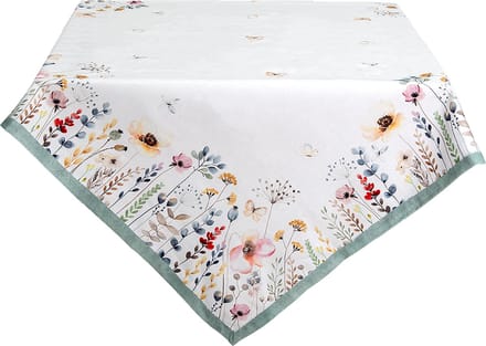 Clayre & Eef Tafelkleed 150x250 cm Wit Groen Katoen Bloemen