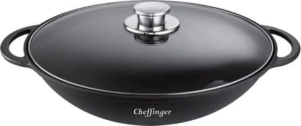 Cheffinger Wokpan met Deksel - 36 cm - Zwart