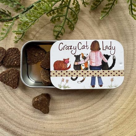 Alex Clark Sliding little Tin Crazy Cat Lady ~ Langwerpig klein opbergblikje Katten