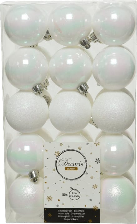 Decoris kerstballen - 30x st - wit parelmoer - D6 cm - kunststof - kerstversiering