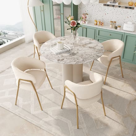 Eetkamerstoel - Set Van 4 - Lamsfluweel Eetkamerstoel Goud Design - Eetkamer Woonkamer - Fluweel Metaal - Wit Goud