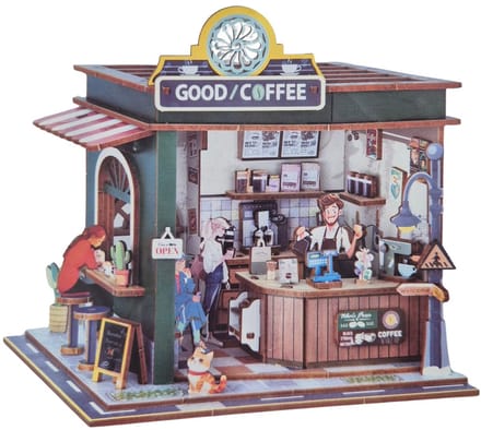 Koffiebar - Coffee Shop met verlichting Houten Modelbouw Creatief & Educatief