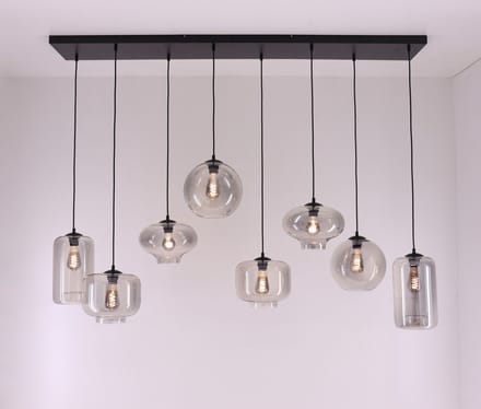 EEF hanglamp - getint grijs glas - glazen 8-lichts 165cm