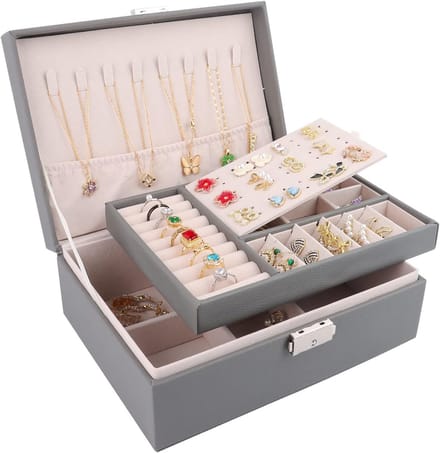 Famanu - Sieradendoosje voor dames, 2 lagen, sieradenorganizer