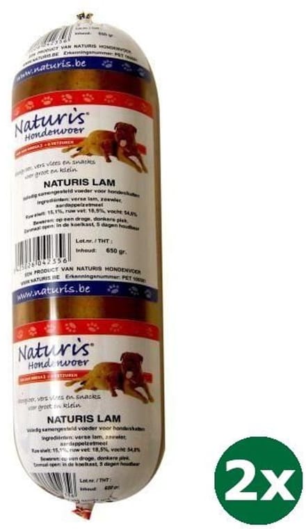 2x650 gr Naturis houdbaar lam hondenvoer