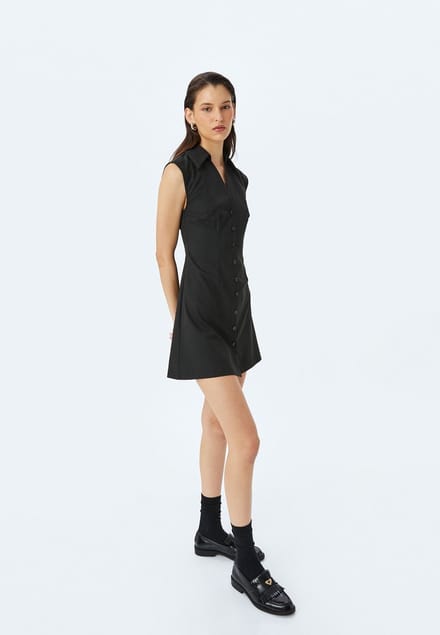 Mini-lengte Button-Down A-Linien-Kleid
